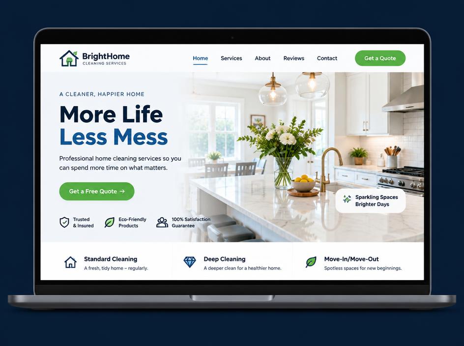 BrightHome Cleaning Services website homepage mockup