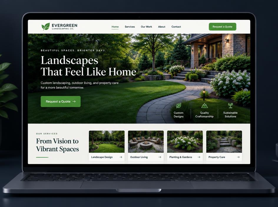 Evergreen Landscaping Co. website homepage mockup